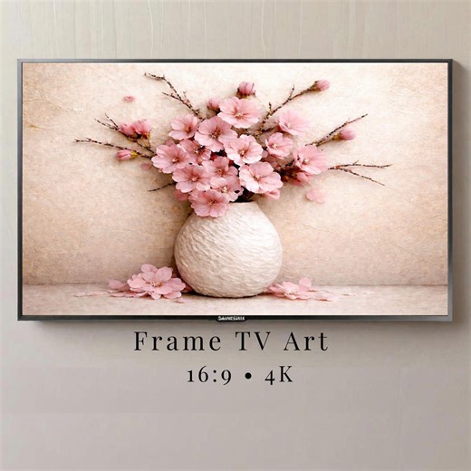 Cherry Blossom Frame TV Art Soft Pink Beige Samsung Frame TV Art Digital Download Japandi Floral Wall Art Neutral Decor - Etsy