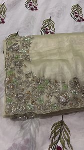 Pure Organza Tissue Shimmer Silk drapes of super soft luxury embellished with beautiful floral pearl sequins cut daana handwork& running handwork bpFor booking and queries kindly DM or WhatsApp us on 91 9884813283 with screenshothttps://wa.me/message/FPVPDK2PO6PSP1 | SaadgeeNilay