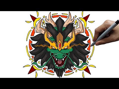 How to draw eastern dragon rework icon step by step