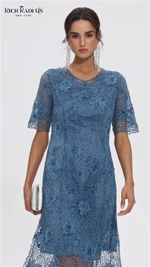 Cutout Lace 3D Floral Short-Sleeve Dress