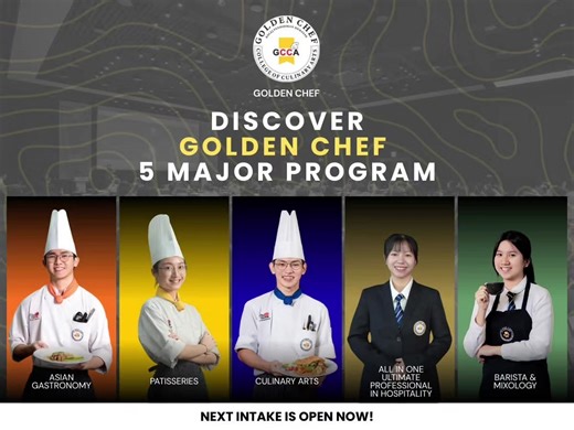 🔥 SPM Graduates – Your Future Starts Here! Passionate about cooking, baking, coffee, or hospitality? Turn your interest into a professional career with Golden Chef’s 5 Major Programs! 🍳 Culinary Arts – Become a professional chef and master international cooking techniques. 🍰 Patisseries – Learn baking, cakes, desserts, bread & pastry artistry. 🥢 Asian Gastronomy – Discover authentic Asian cuisine and culinary traditions. 🍽 All-in-One Ultimate Professional in Hospitality – Culinary, pastry, 