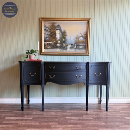 Black Vintage Victorian Buffet/server | Gold Hardware | 2 Drawer   2 Compartment Storage | Restored Furniture - Etsy