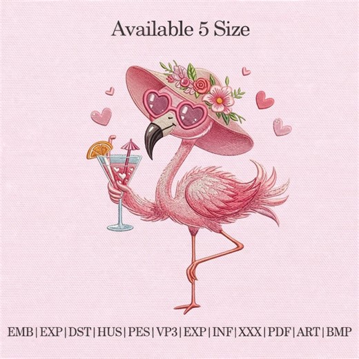 Flamingo Embroidery Design, Pink Flamingo With Hat Sunglasses Cocktail,summer Beach Embroidery File, Cute Animal Machine Embroidery Download - Etsy
