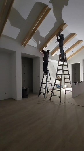 Installed these vaulted beams🙌 #woodwork #Quick #job #installation #construction #Install #Finished #post #vaulted #vaultedceiling #beams #ceiling #kitchen #design # | Chris Thf Hammond