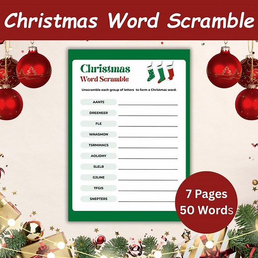 Christmas Word Scramble Game | Printable Christmas Game | Holiday Party Games | Xmas Word Scramble | Winter Kids Activity | Fun Word Game - Etsy