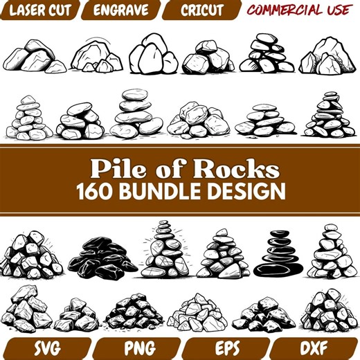 Pile of Rocks Clipart Bundle, 160 Rock Stack PNG SVG DXF Eps, Zen Stone Illustration, Engraving Digital Download, Cricut Sublimation Design - Etsy Australia