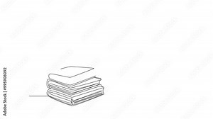 Animation of continuous one line drawing a stack of books with a paper airplane flying above. Knowledge. International Day of Mathematics. Single line self drawing animated. Full length motion Stock Video
