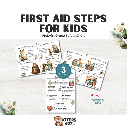 Kids First Aid Printable: 3 Pages Prek–1st Grade Safety Steps, Classroom & Homeschool PDF - Etsy