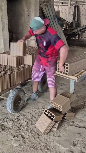 Efficient Hollow Brick Stacking Process | Fast Clay Block Handling in Factory