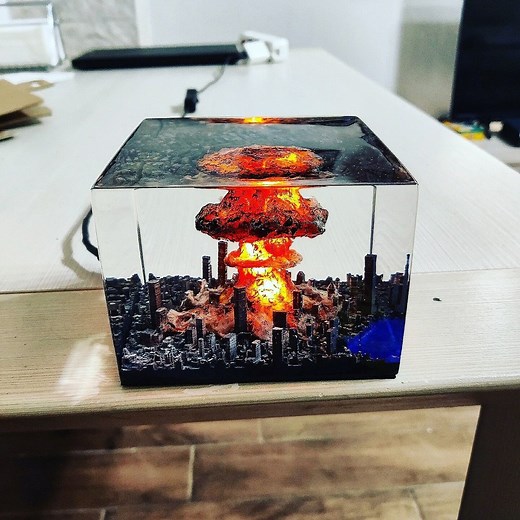 Atomic Bomb Resin Diorama Lamp, LED Sculpture