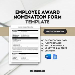 Employee Award Nomination Form Template (google Docs, MS Word) - Etsy