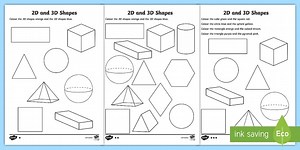 2D and 3D Shapes Colouring Pages
