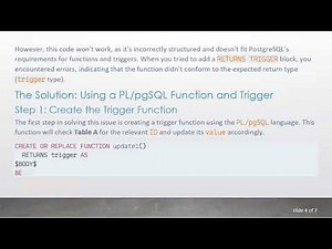 Using a PL/pgSQL Procedure and Trigger to Update Table Values in PostgreSQL