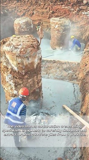Demolition Precision: Workers Removing Fractured Pile Foundations