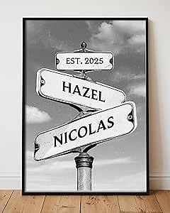 Personalized Crossroads Street Sign For Couples, Custom Name Sign, Gifts For Wife, Husband, Girlfriend, Boyfriend, Canvas Art Wall Art, Gifts Valentine, Birthday, Anniversary For Him, Her