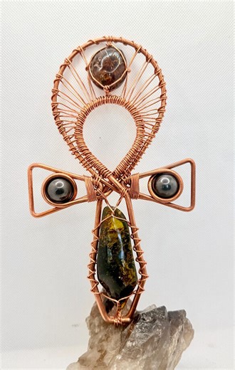 Amber and Magnetic Hematite Copper Crystal Handheld Synergy Ankh - Etsy