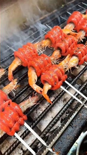 Grilled Sausage Wrapped Prawns Skewers