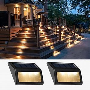 Solar Lights Outdoor, Waterproof Solar Powered Deck Step Lights for Patio Garden Backyard Garage Driveway Pathway Outside Wall Lighting (Warm White/2 Pack)