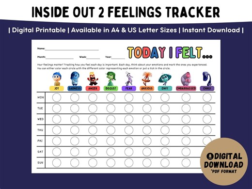 Inside Out 2 Daily Feelings Tracker Activity (digital Printable) - Etsy