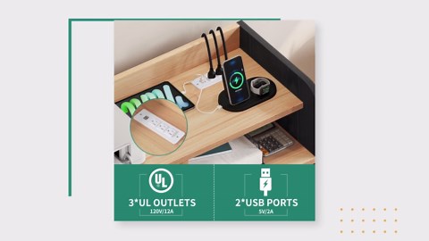 DEXTRUS Black File Cabinet with Charging Station, Shredder Stand, Printer Table, and 2-Drawer Storage