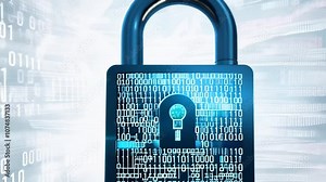 White backdrop features a glowing digital padlock, signifying cybersecurity. Embedded in a circuit board, it highlights sophisticated data protection against unauthorized access. Generative AI