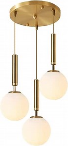KCO Lighting 3-Lighs Cluster Pendant Lighting Mid Century Gold Globe Pendant Light Large Milk White Glass Chandelier Modern Kitchen Pendant Lighting for Living Room Dining Room