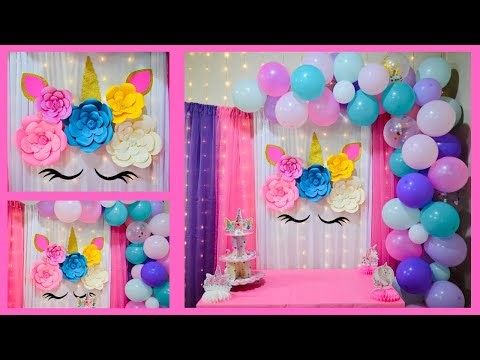 Unicorn Theme Birthday Decoration idea at Home | Easy way to make Balloon arch | Pink Purple Unicorn