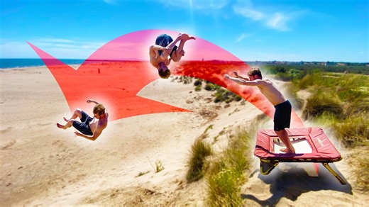 Insane Stunts: Triple Flips from Trampoline to Sand