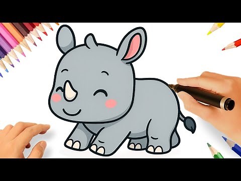 CÓMO DIBUJAR UN RINOCERONTE 🦏✨ TUTORIAL FÁCIL PASO A PASO
