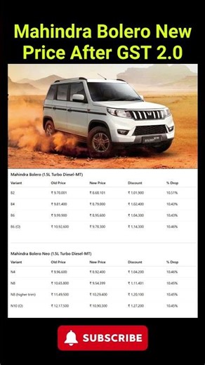 Mahindra Bolero New Price After GST 2.0 #mahindra #mahindrabolero #carnewstoday #ytshorts