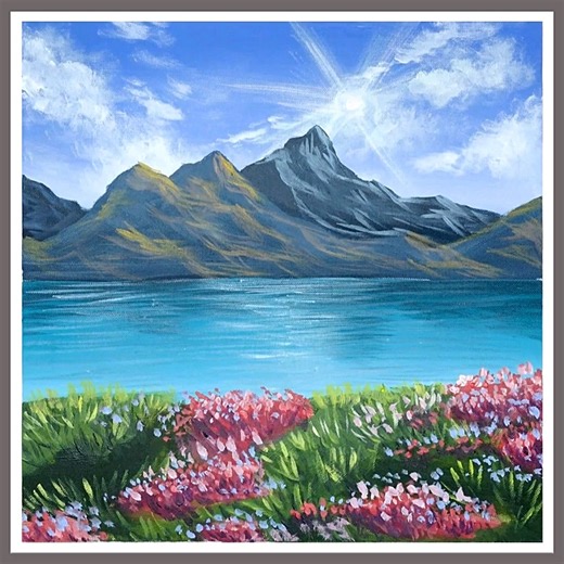 167K views · 1.8K reactions | Lake Flower Acrylic Painting Color used : Cobal blue, White, Ultramarine, Black, Red, Raw sienna, Deep Green, Brilliant red, Lemon yellow, Violet IG : @eldrawingarts #art #artist #artwork #acrylic #painting #eldrawingarts #acrylicpainting #landscapepainting | El Drawing Arts | Facebook