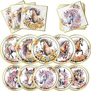 GREHUMOR Horse Birthday Party Supplies Pink Horse Birthday Plates and Napkins Cowgirl Wild Horse Party Tableware for Girls Wild Cowgirl Themed Birthday Baby shower Party Serves 20