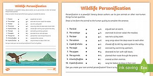 Wildlife Personification Worksheet for 3rd-5th Grade