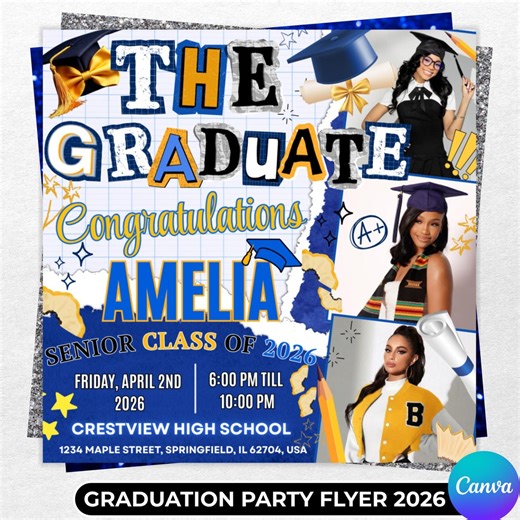 Graduate Flyer, Graduation Party Flyer, Graduation Invitation, Class of 2026 Flyer, College Decision, Senior Grad Announce, Canva Editable - Etsy