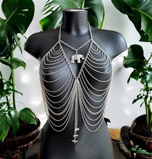 Wild Elegance Silver Body Jewelry Necklace – Sacred Elephant & Enchanted Dragonflies - Etsy UK
