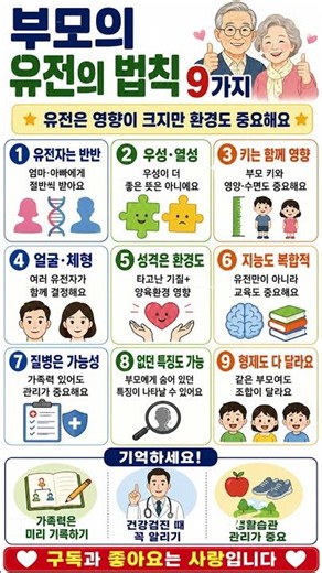 부모에게 물려받는 유전의 법칙 9가지｜키·성격·지능은 누구를 닮을까?#부모유전 #유전의법칙 #유전정보 #부모닮는이유 #키유전 #성격유전 #지능유전 #외모유전 #우성유전 #열성유전