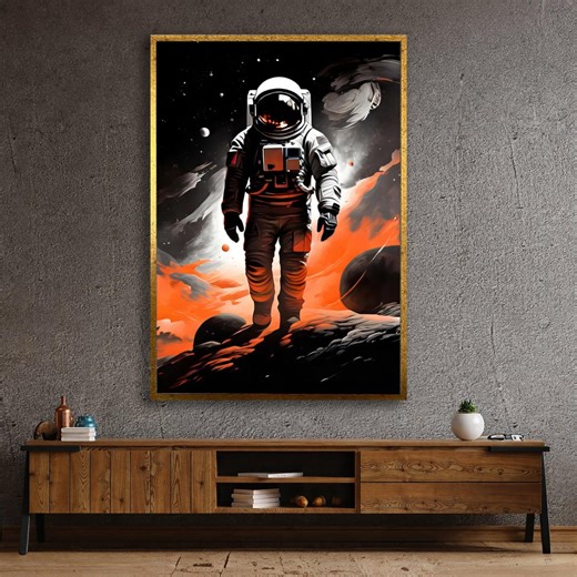 Astronaut on Fiery Alien Landscape Canvas, Space Exploration Wall Art, Sci-fi Spacewalk Decoration, Modern Galaxy Canvas Framed Wall Art - Etsy