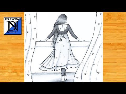 How to draw a Girl standing on Balcony -Pencil sketch || Drawing easy for beginner || Girl drawing