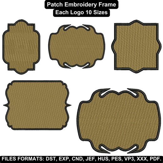 Patch Embroidery Frame Designs, 5 Vintage Badge Frames, 10 Sizes per Frame, Instant Download - Etsy