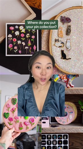 send this to your pin collector friend! 💌 this is one of our favorite ways to put our enamel pins on display - tip: group them by color 🥰 #enamelpins #pincollection #pincollector #pin #floristsoftiktok #catlover #collection #thegraymuse