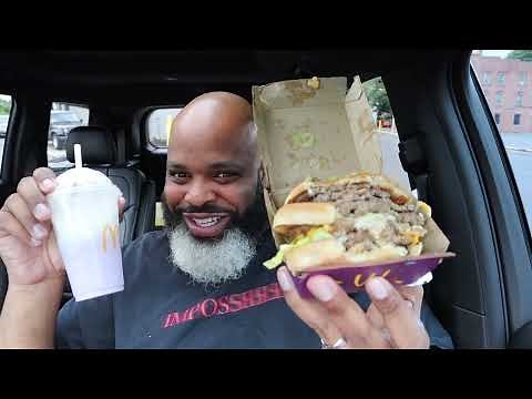 McDonald's NEW Grimace Birthday Meal Review eating THE BIGGEST MAC!