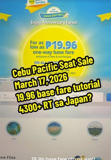Cebu Pacific Seat Sale 2026: Book Now for 19.96 Base Fare
