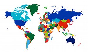 High Detailed Multicolor Vector World Map With All Country. Colorful...