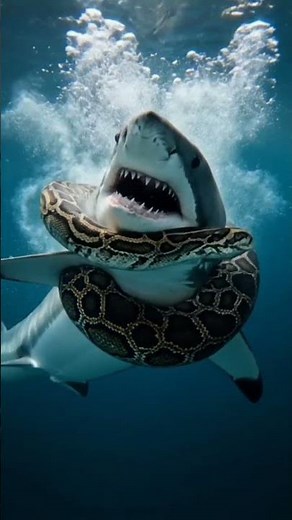 python vs shark fighting water