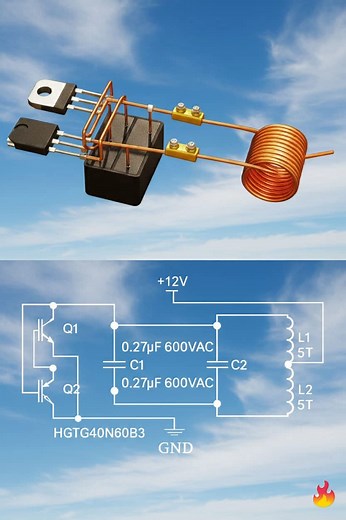 12V Induction Heater Circuit With Coil and MOSFET Driver Check comment👇 #electrician #capacitor #Bass #audio #sound #music #electronics #BMW #Sony #JBL #usa #uk #canada #12v #12k #induction #circuit #MOSFET #driver #diy #diyprojects | Electrical and electronics engineering-EEE
