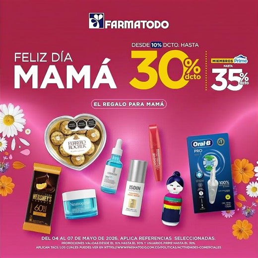 ¡ Aprovecha hasta el 35% dcto en regalos para Mamá con Farmatodo !