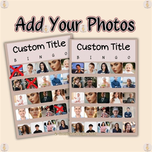 Custom Bingo Cards PDF File : Personalized Printable Bingo Game Full 25-30 Photos NO Free Space - Etsy