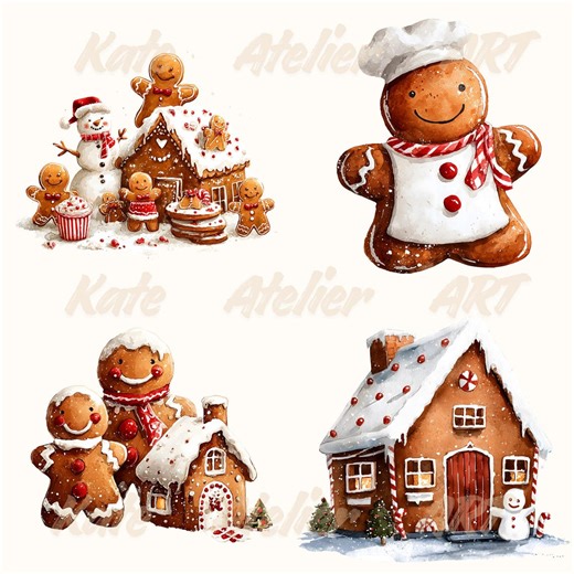 Watercolor Gingerbread Man & Gingerbread House Clipart PNG Bundle - 24 PNG | Cozy Christmas | Scrapbooking1, Junk Journal - Etsy Canada