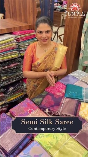 Celebrate in style with our Semi Silk Contemporary Saree 🌸 Perfect for eve | templedesigner.com