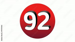3D Number 92 ninety two sign symbol animation motion graphics icon on red sphere on white background,cartoon video number for video elements